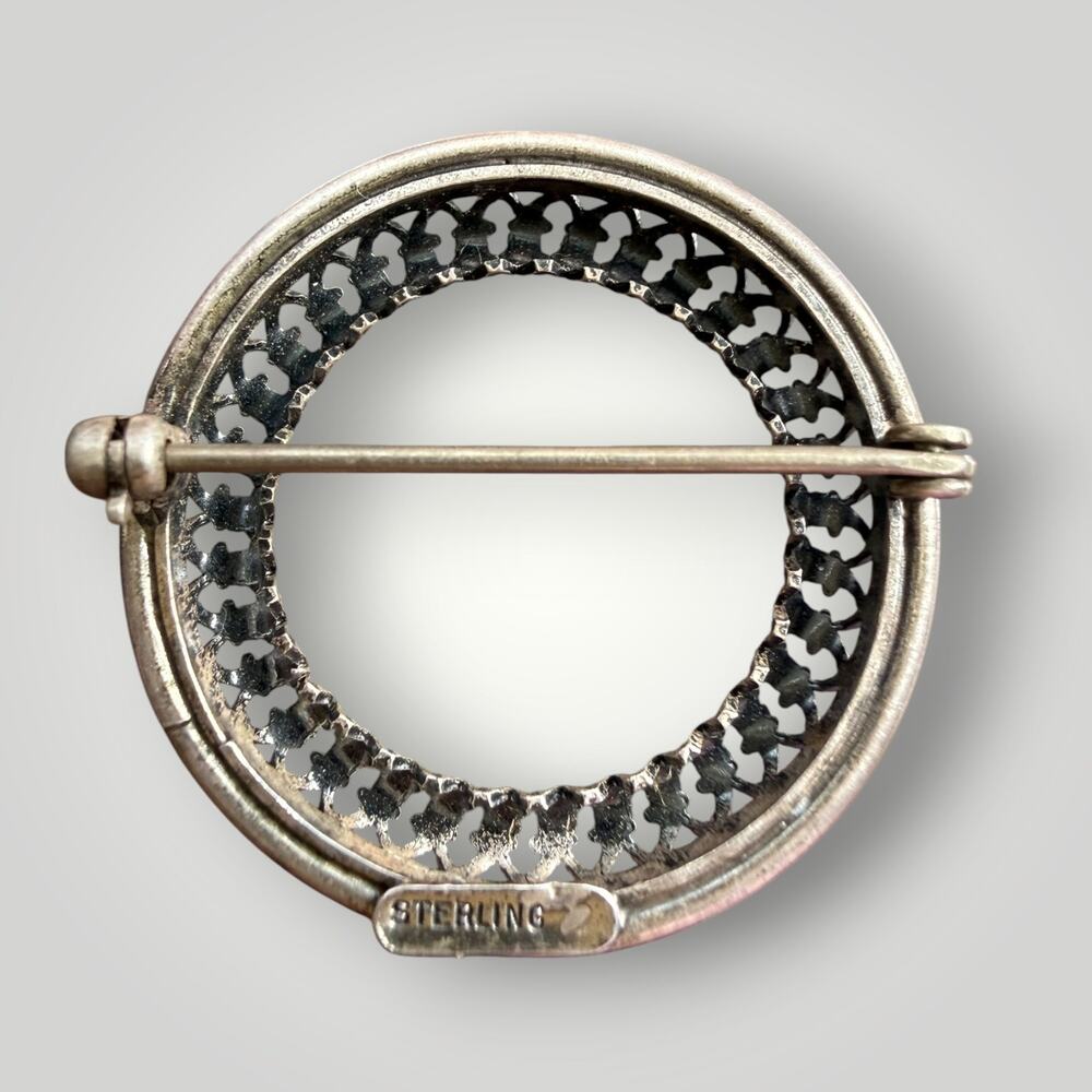 Circle Brooch Geometric Sterling Silver Pin Vintage - Picture 2 of 6